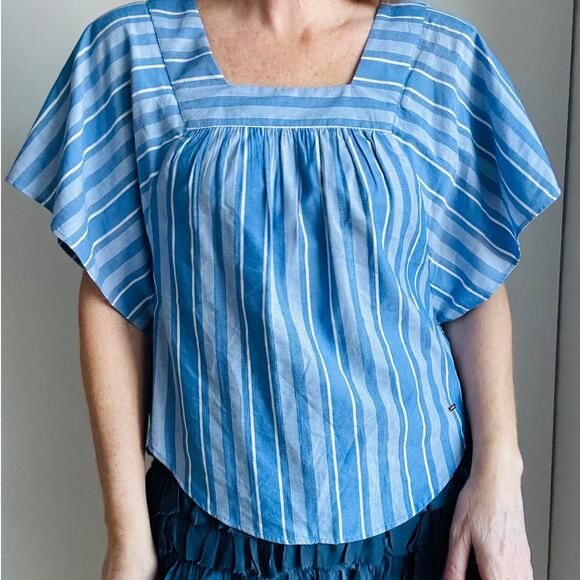 Tommy Hilfiger Women's Blouse Size XS Bohoemian Beachy Blue Striped Flowy - Picture 9 of 9